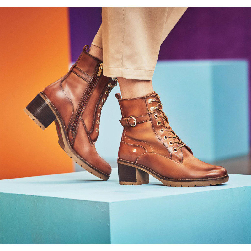Bottines Pikolinos En Cuir Naturel Marron - Pointure 41, Laçage + Zip - Occasion Très Bon état
