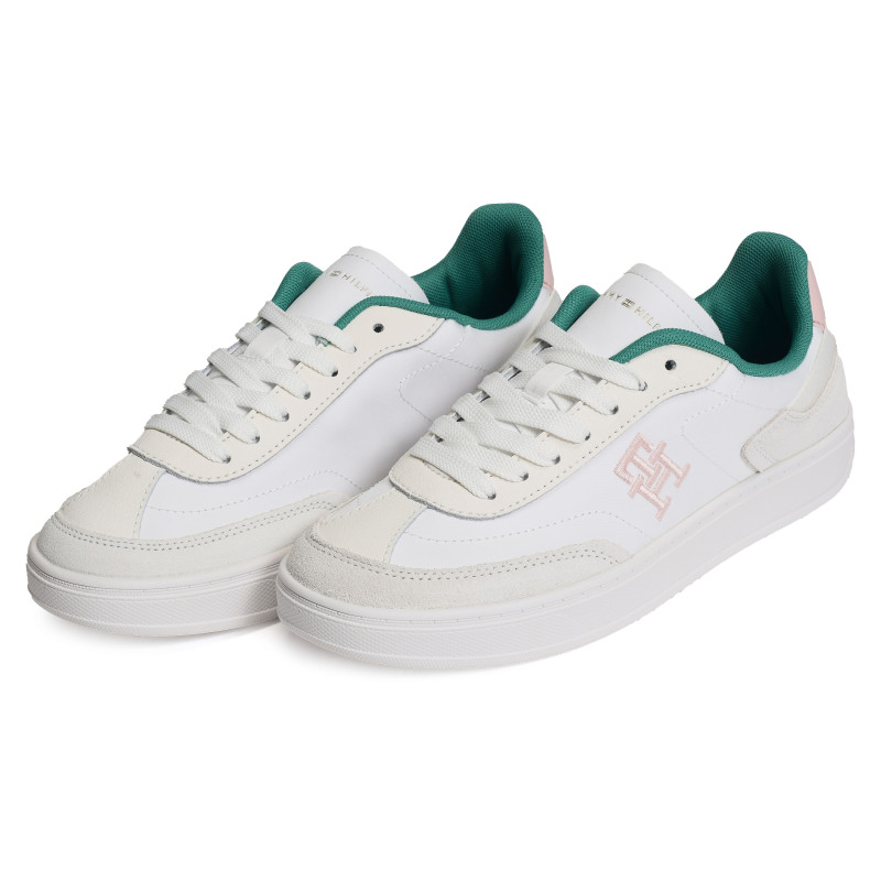 TH HERITAGE COURT SNEAKER 7889 Blanc Vert, Sneakers basses Tommy Hilfiger