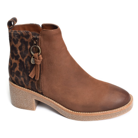 EVLUNE Marron Léopard, Bottines Fugitive