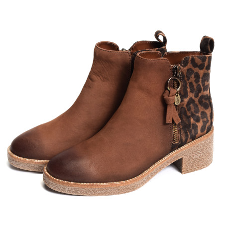 EVLUNE Marron Léopard, Bottines Fugitive