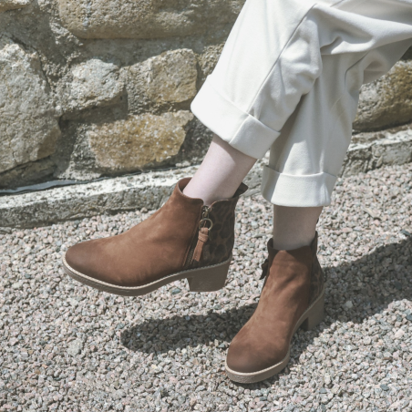 EVLUNE Marron Léopard, Bottines Fugitive