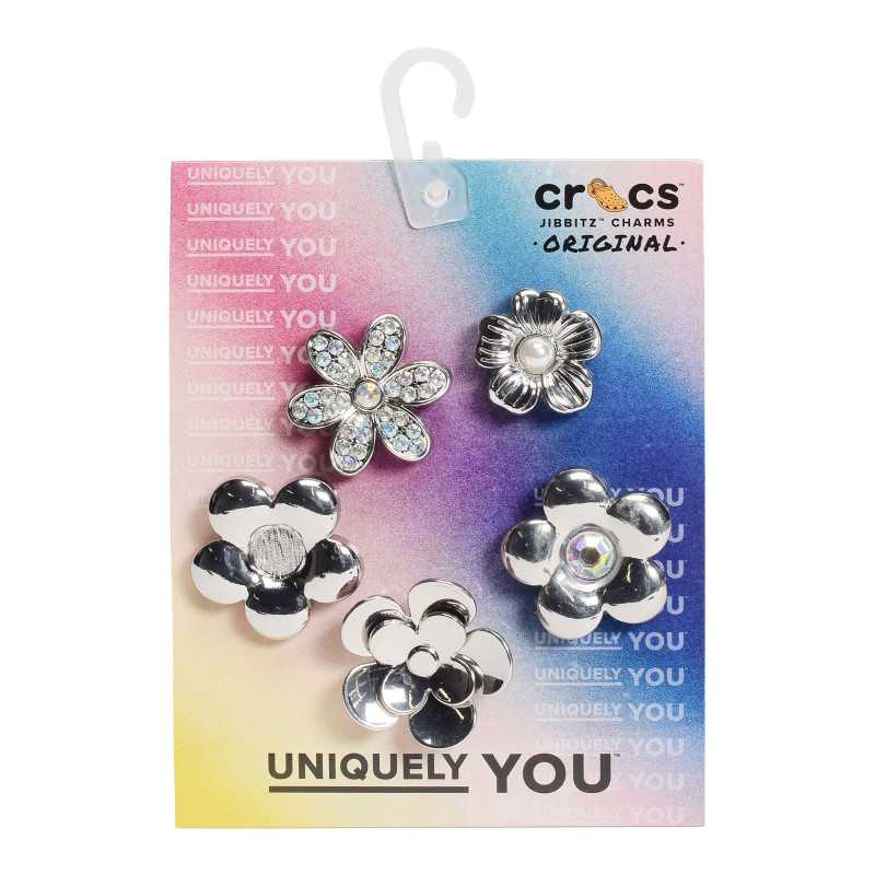 MONOCHROME SILVER FLOWERS Argent, Bijoux de chaussures Crocs