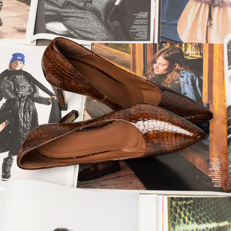 1850 Verni Marron, Escarpins à bout pointu Zoï