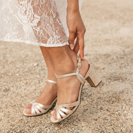 VIVIANE Or, Nu-Pieds à talon Maison Toufet