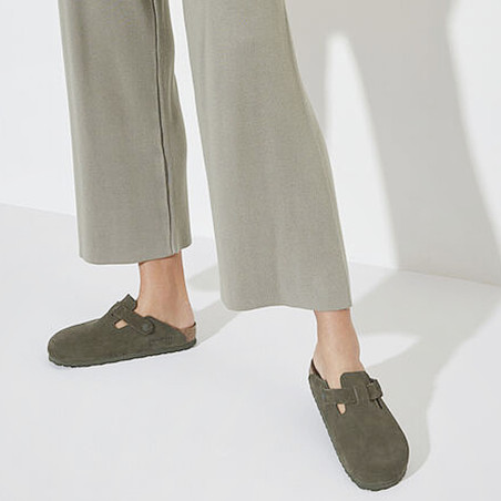 BOSTON SUEDE Kaki, Sabots Birkenstock