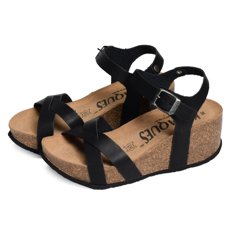 CASTELL Noir, Sandales compensées K.Daques