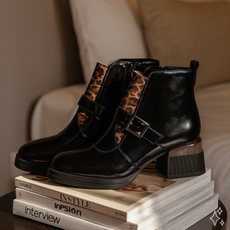 VAKABA Noir Léopard, Bottines Métamorf'Ose