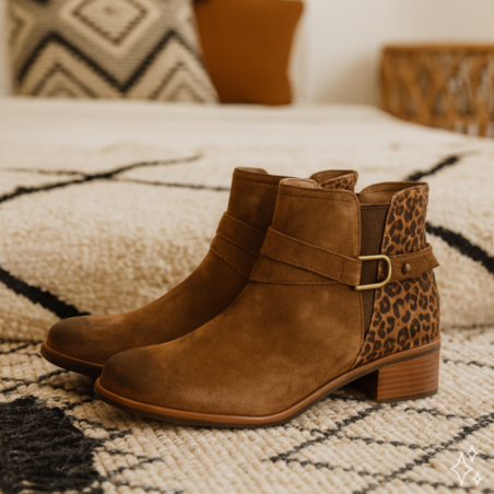 RADION Cognac Léopard, Bottines Fugitive