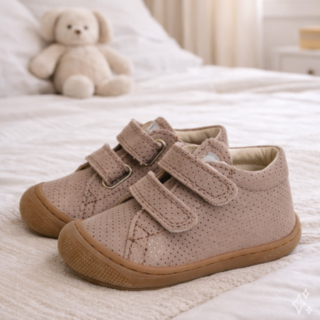 COCOON GIRL VELCRO VELOURS Vieux Rose, Chaussures à Scratch Naturino