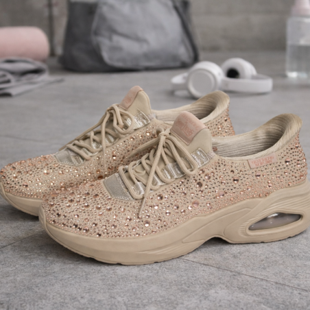 UNO RHINESTONED AIR Beige, Baskets running Skechers