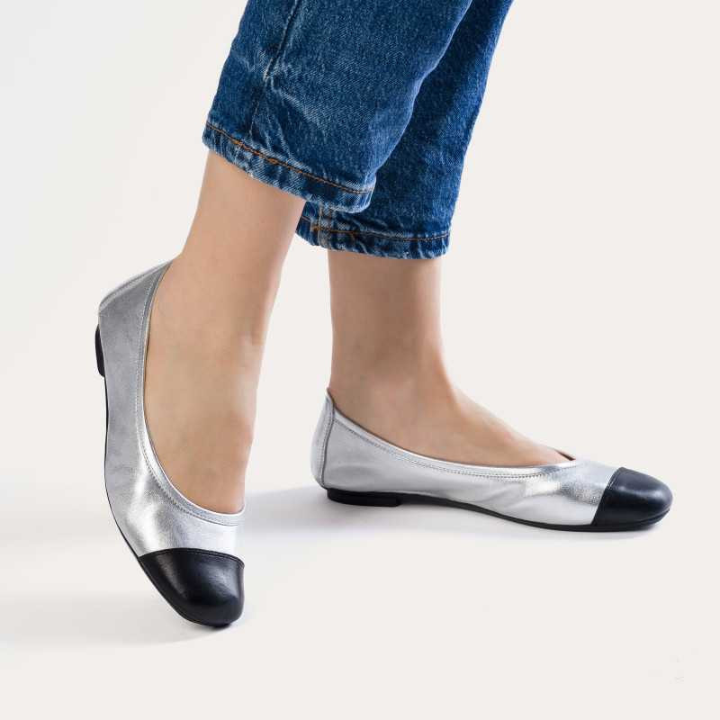 HALCINE Noir Argent, Ballerines Reqins
