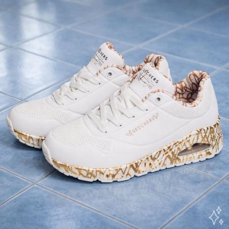 UNO LOVING LOVE Blanc Or, Sneakers basses Skechers