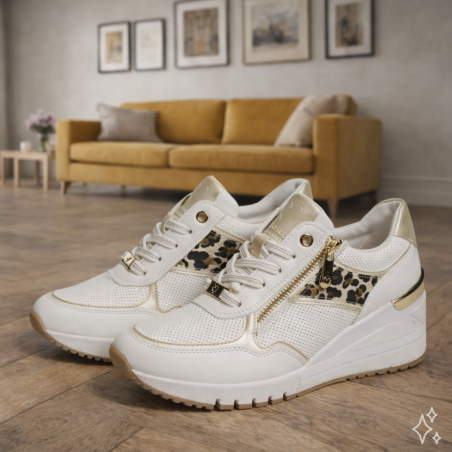 23743 Blanc Léopard, Baskets running Marco Tozzi