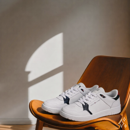 TH BASKET CORE LITE LTH MIX 5518 Blanc, Sneakers basses Tommy Hilfiger