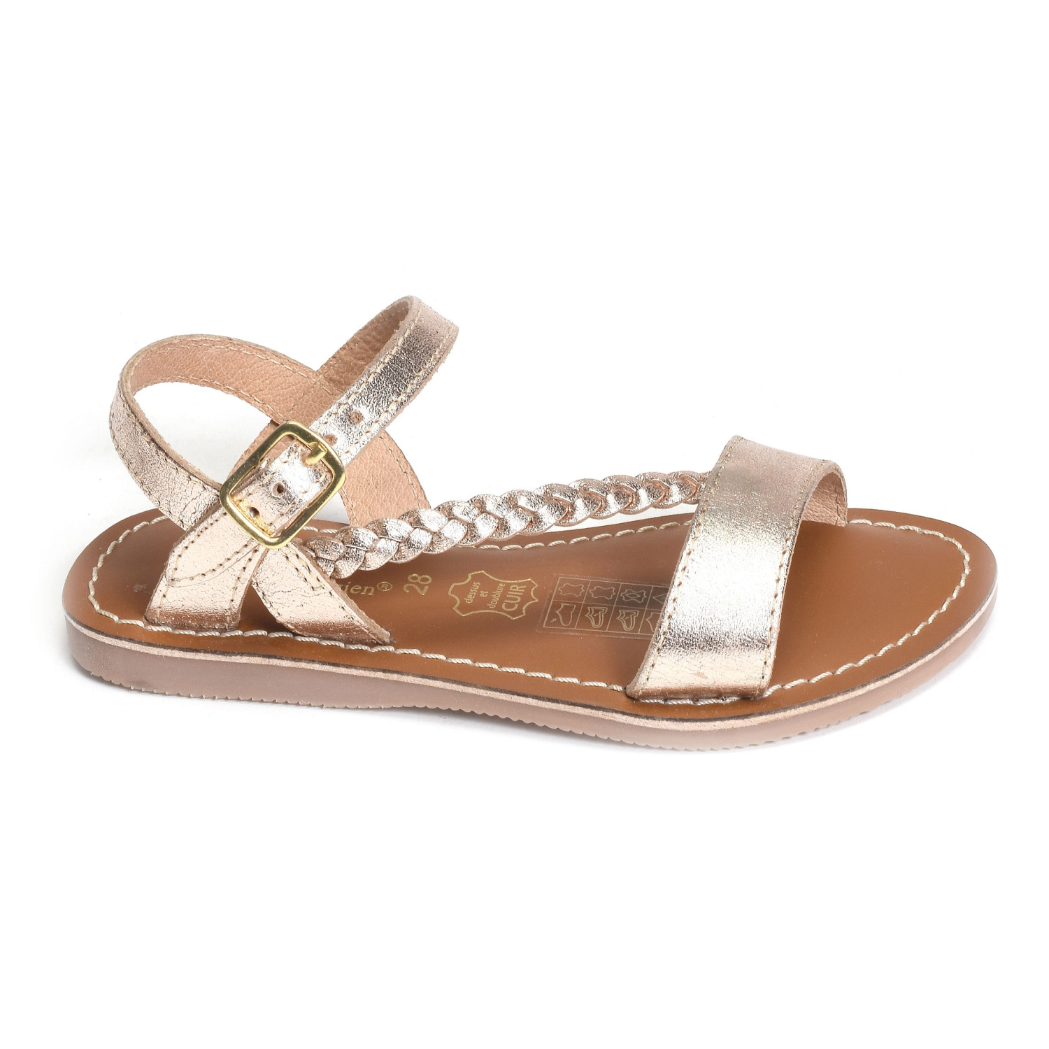 VERTBAUDET Sandales Cuir Fille Light Gold 34 - Sandales Brides Fantaisie Confortables Pour Enfant