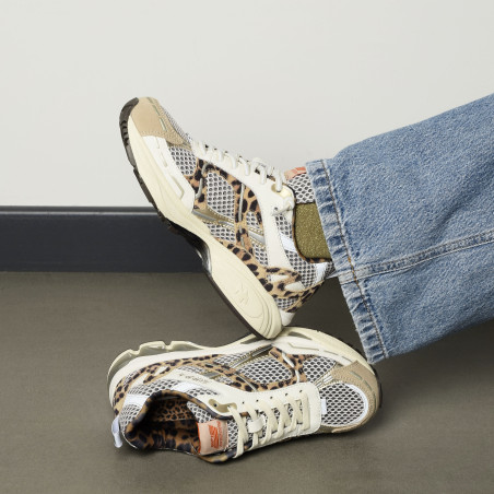 MELROSE Blanc Léopard, Baskets running MRP Star