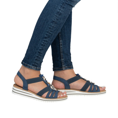 V0649 Marine, Sandales compensées Rieker