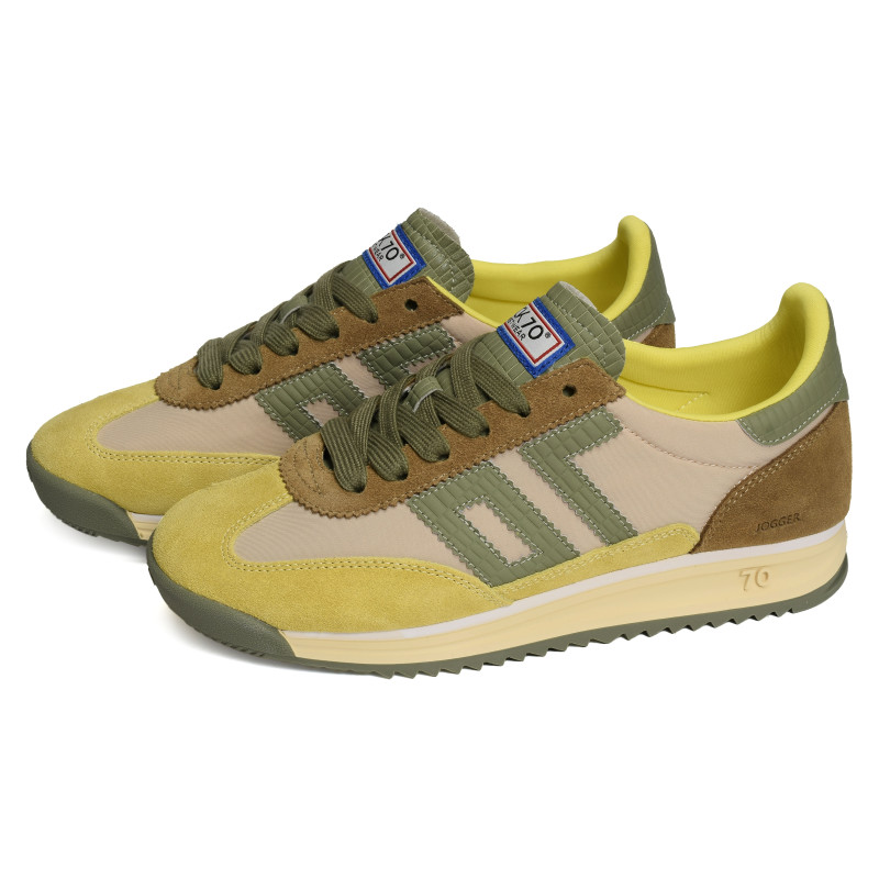 JOGGER MULTI SUEDE Jaune Kaki, Baskets Mode Back 70