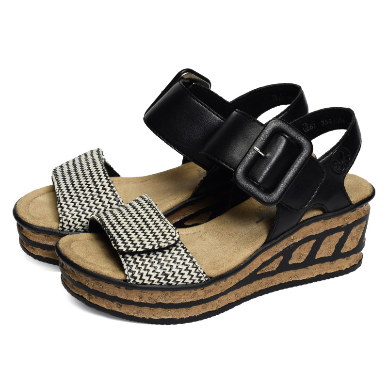 68172 Noir, Sandales compensées Rieker