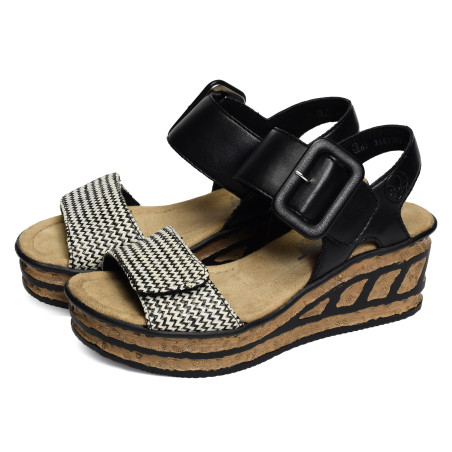 68172 Noir, Sandales compensées Rieker