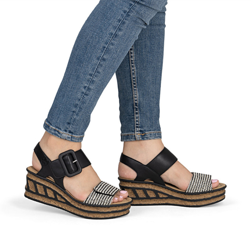 68172 Noir, Sandales compensées Rieker