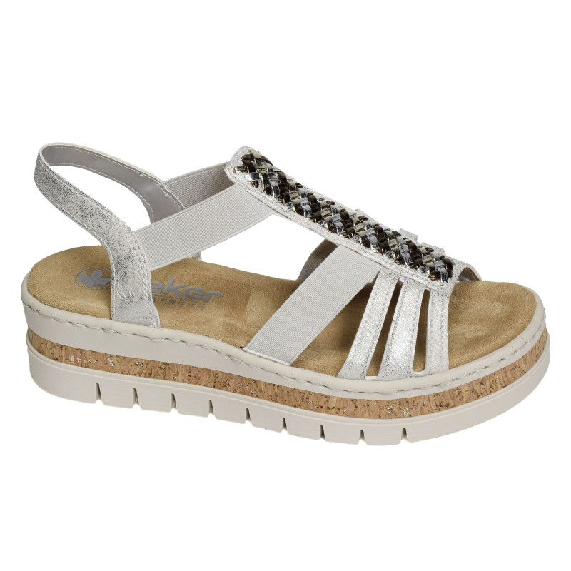 V4918 Argent, Sandales compensées Rieker
