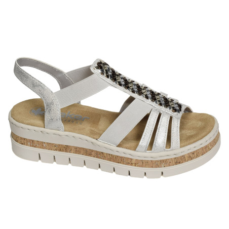 V4918 Argent, Sandales compensées Rieker