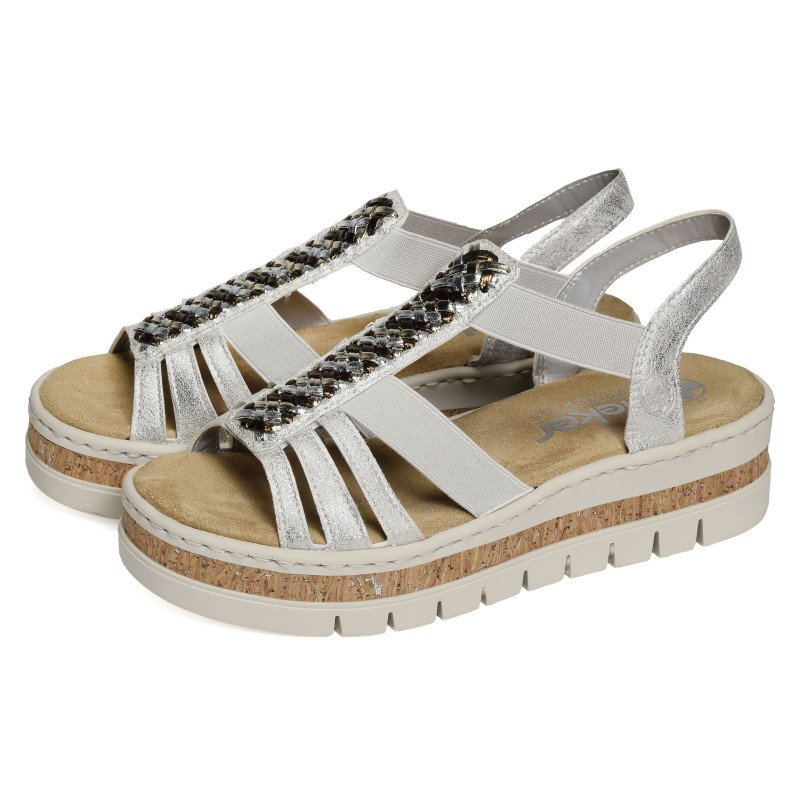 V4918 Argent, Sandales compensées Rieker