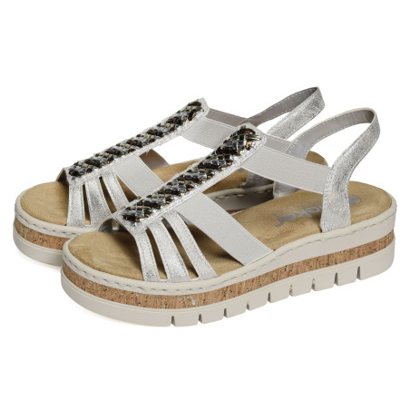 V4918 Argent, Sandales compensées Rieker