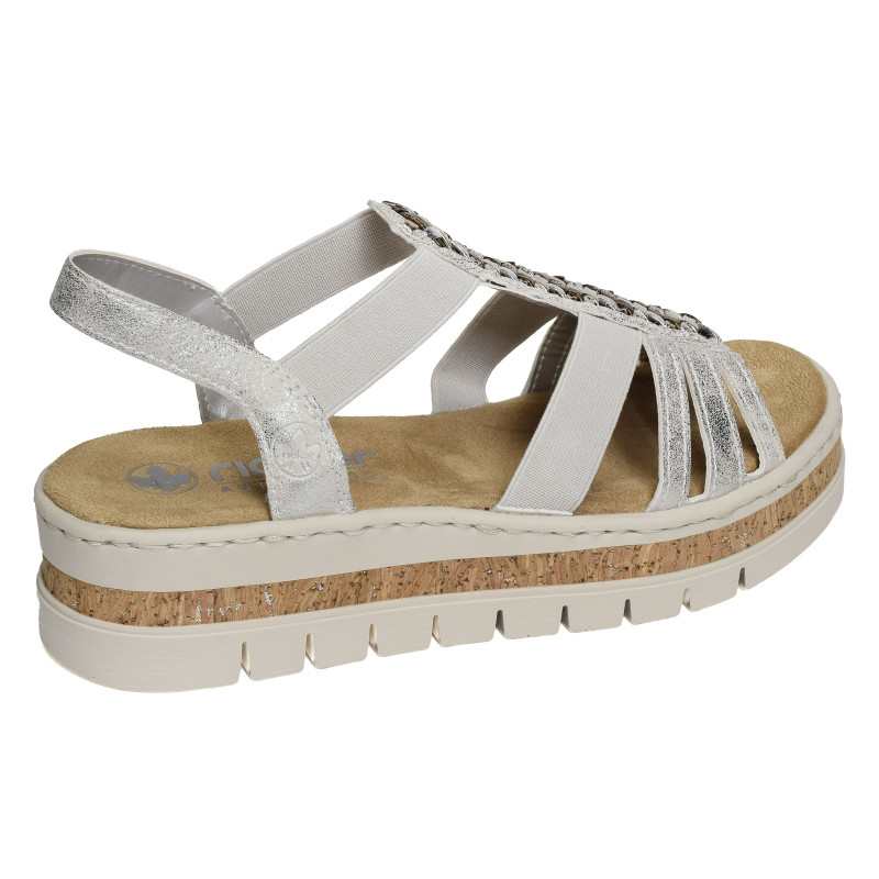 V4918 Argent, Sandales compensées Rieker