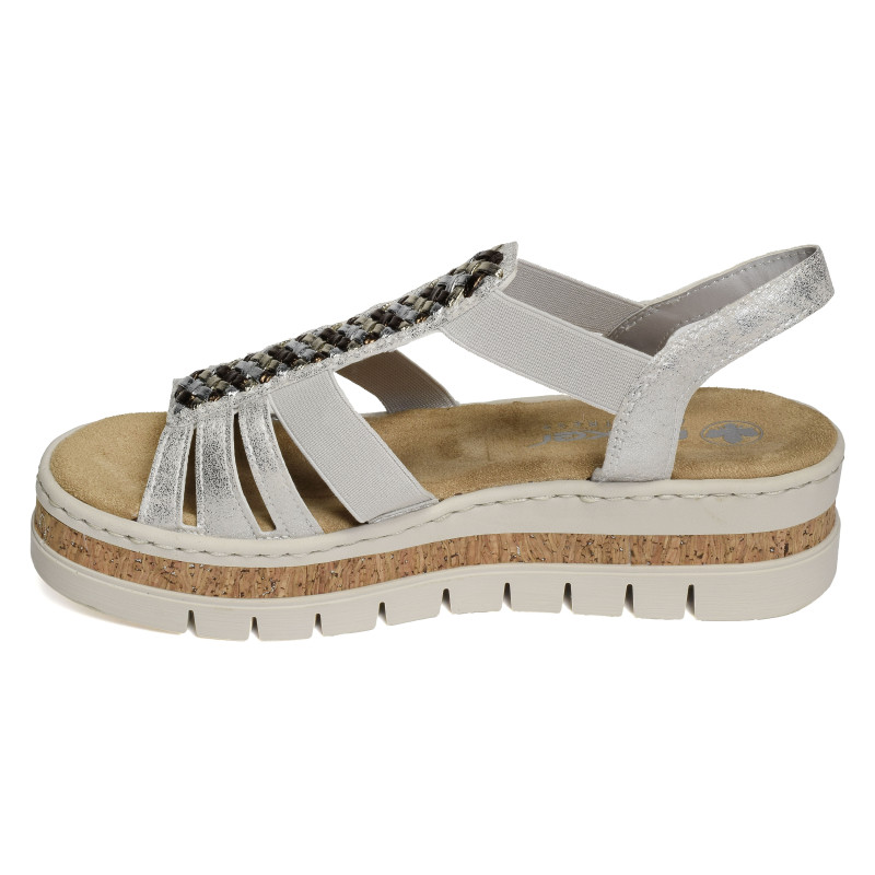 V4918 Argent, Sandales compensées Rieker