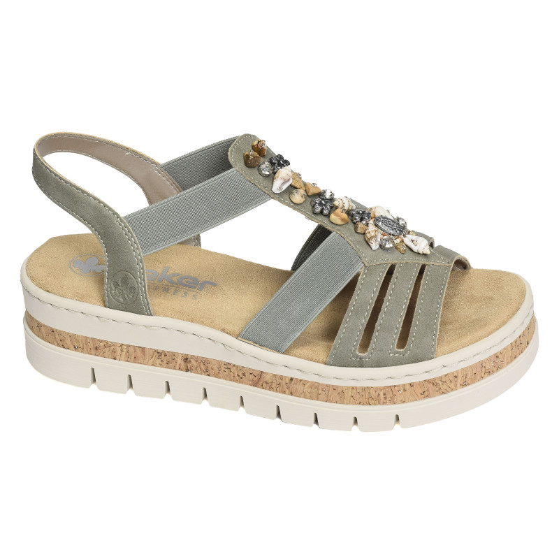 V4949 Vert, Sandales compensées Rieker