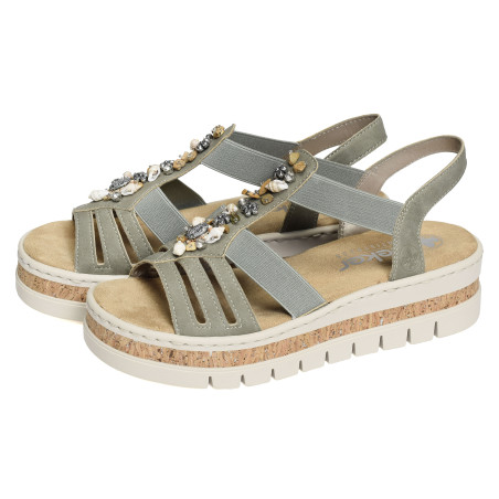 V4949 Vert, Sandales compensées Rieker