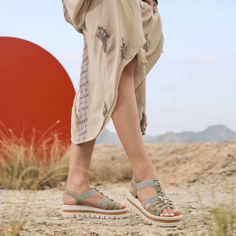 V4949 Vert, Sandales compensées Rieker