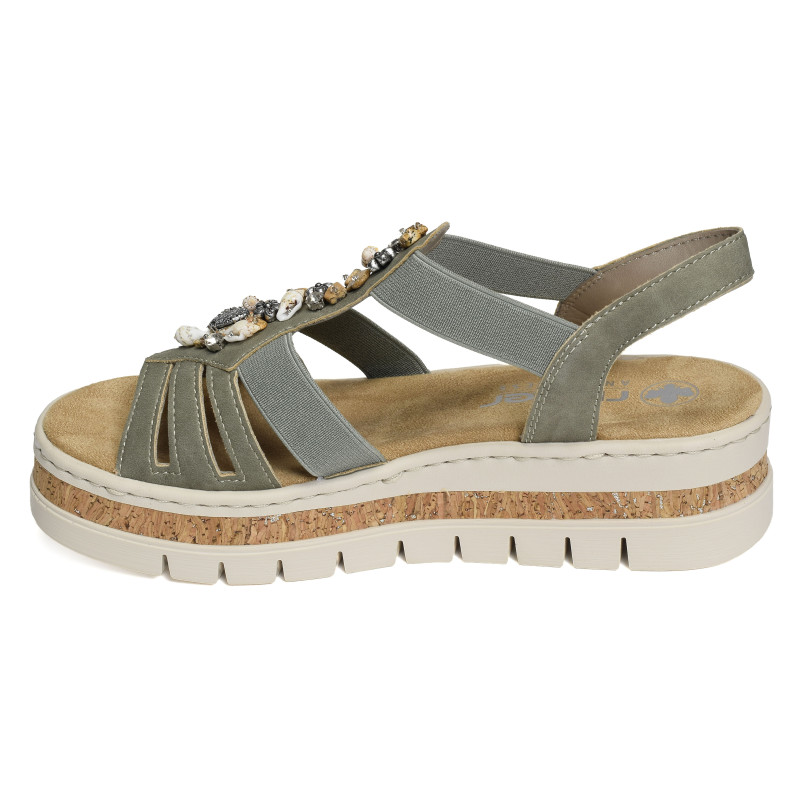 V4949 Vert, Sandales compensées Rieker