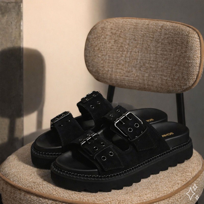 STELLA BUCKLE Noir, Mules Schmoove