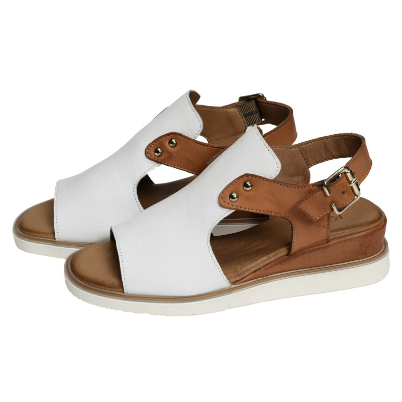BANAZA Blanc Camel, Sandales compensées K.Mary