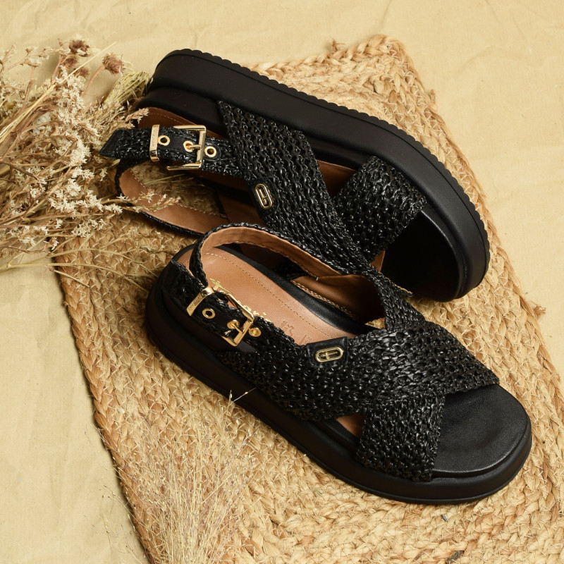 28224 Noir, Nu-Pieds à plateforme Tamaris