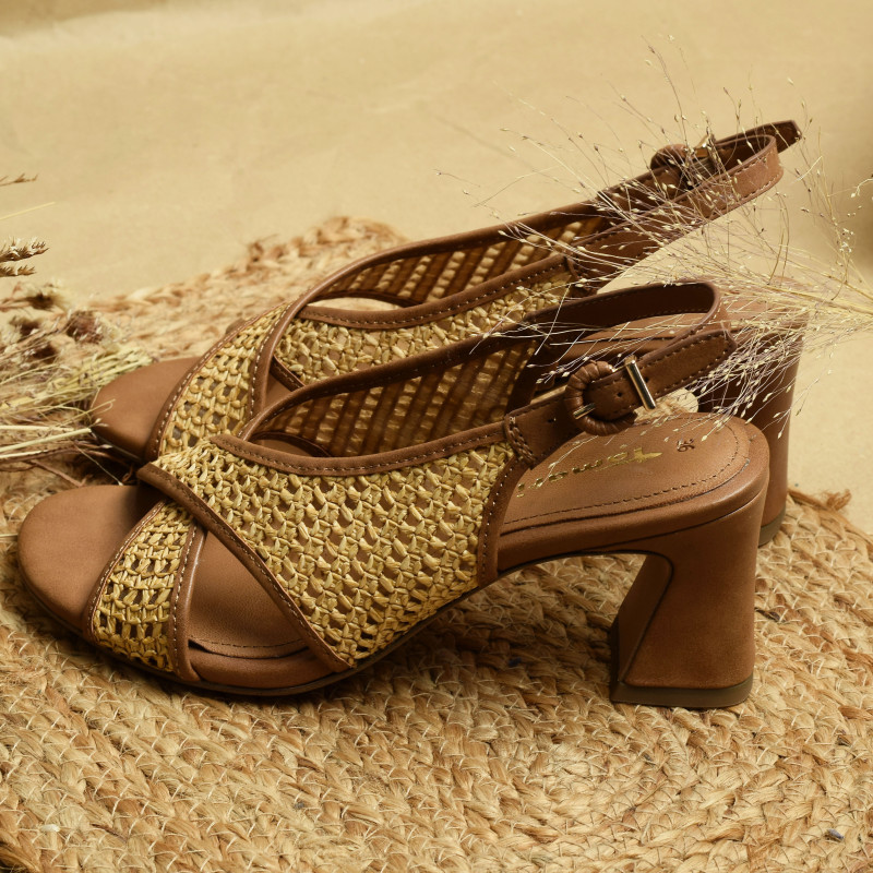 28315 Cognac, Nu-Pieds à talon Tamaris