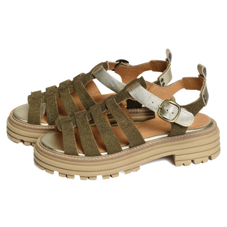 KANSAS Kaki Or, Nu-Pieds à plateforme Minka