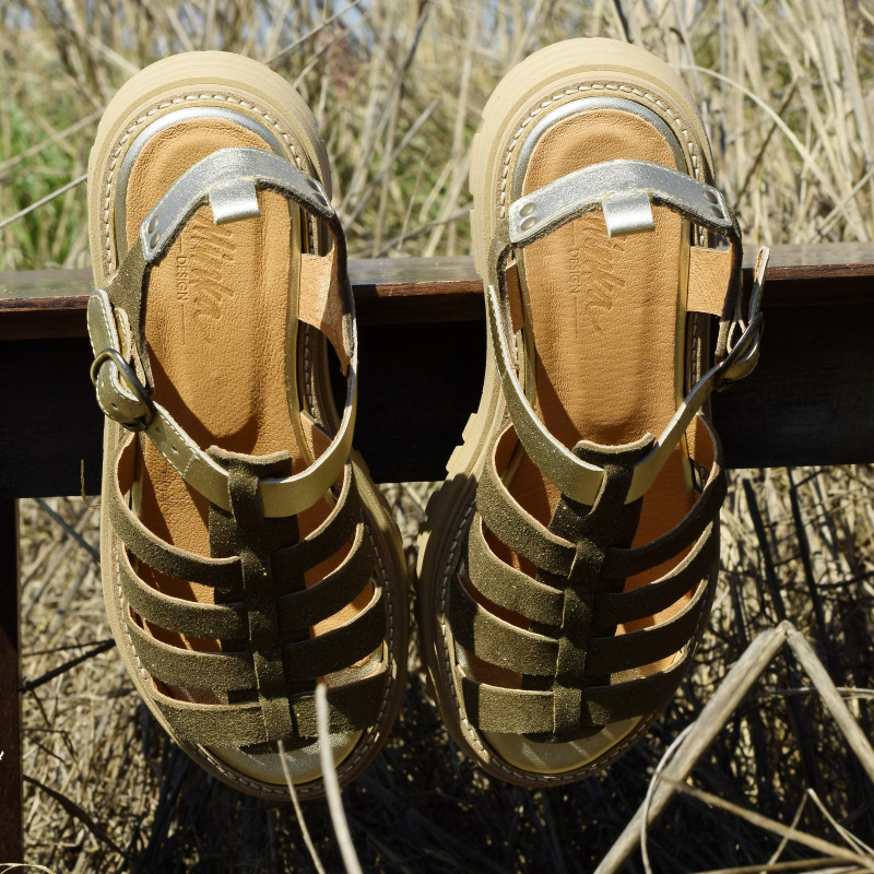 KANSAS Kaki Or, Nu-Pieds à plateforme Minka