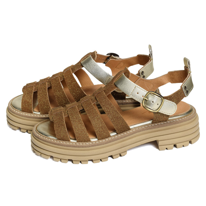 KANSAS Marron Or, Nu-Pieds à plateforme Minka