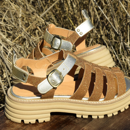 KANSAS Marron Or, Nu-Pieds à plateforme Minka