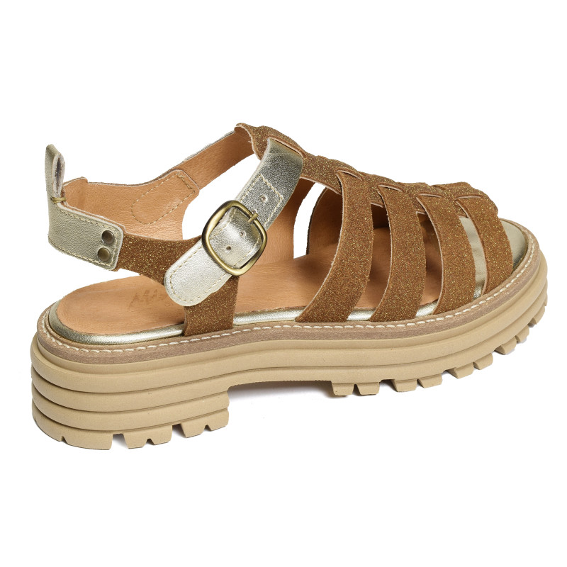 KANSAS Marron Or, Nu-Pieds à plateforme Minka