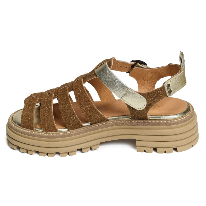 KANSAS Marron Or, Nu-Pieds à plateforme Minka