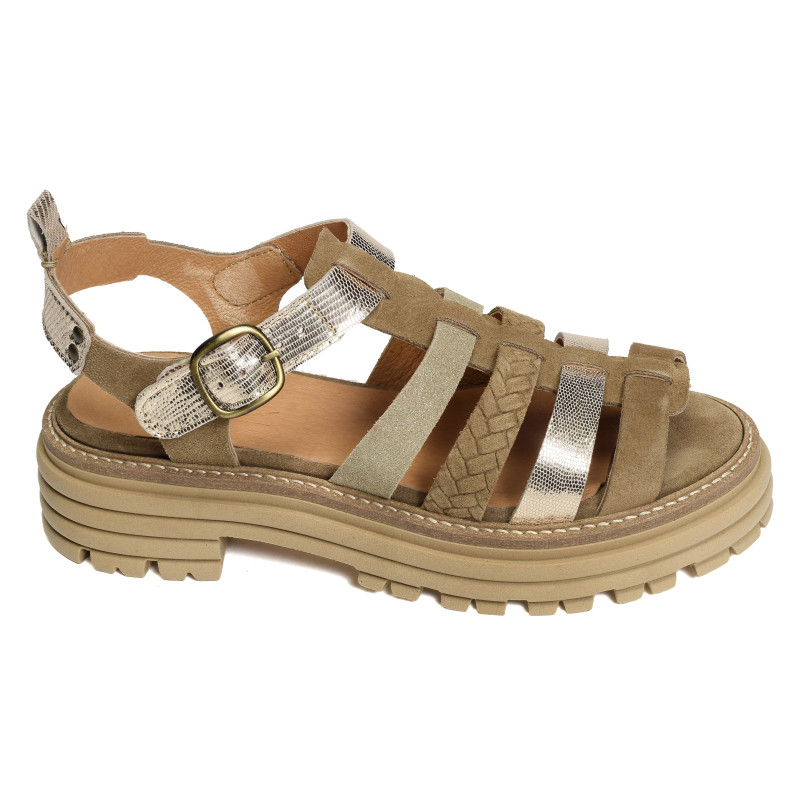 KARINA Taupe Or, Nu-Pieds à plateforme Minka