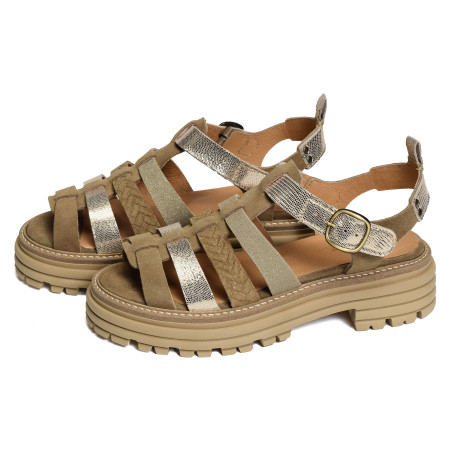 KARINA Taupe Or, Nu-Pieds à plateforme Minka