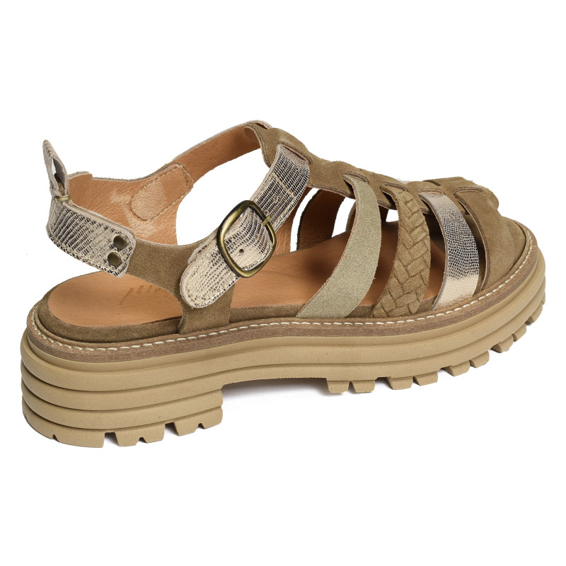 KARINA Taupe Or, Nu-Pieds à plateforme Minka