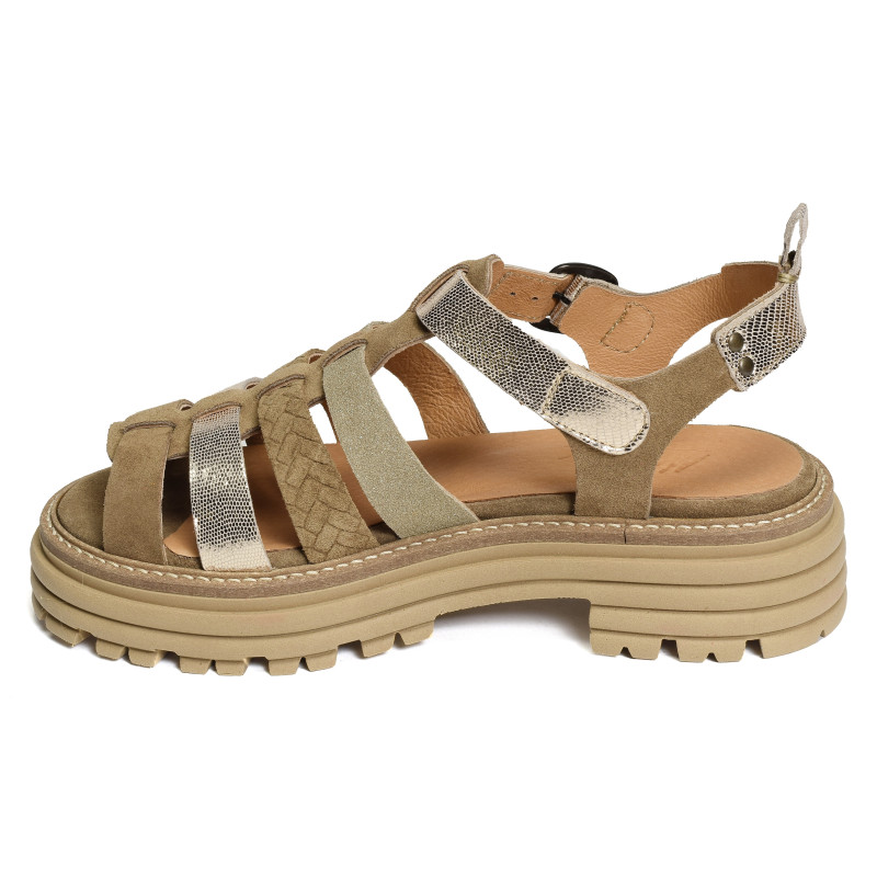 KARINA Taupe Or, Nu-Pieds à plateforme Minka