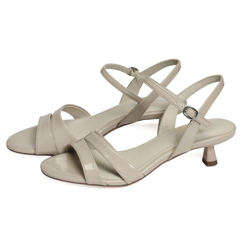 28314 Verni Beige, Nu-Pieds à talon Tamaris